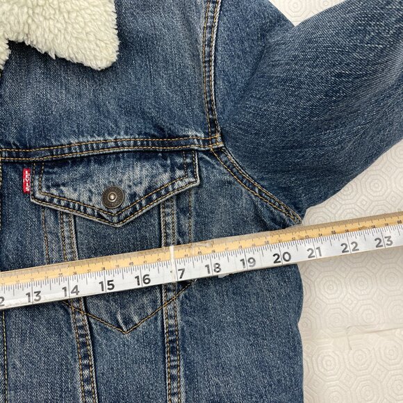 LEVI'S Premium Big E Denim Sherpa Lined Snap Button Front Trucker Jacket Women S - Picture 6 of 14